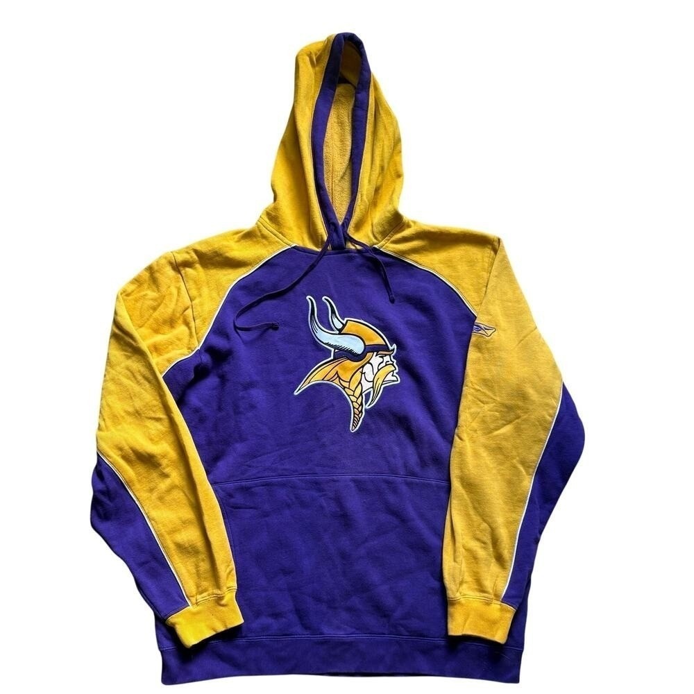 Minnesota Vikings Y2K Hoodie Mens Medium Purple Gold Colorblock Sweatshirt NFL